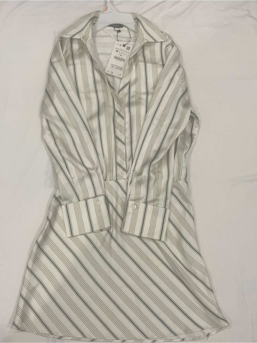 Zara Cream and Olive Striped Shirt Mini Dress. Brand New with tag